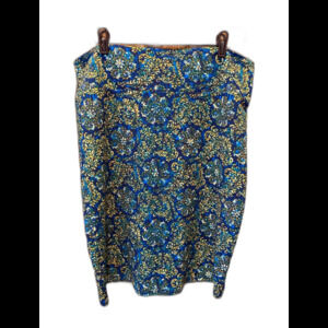 Lularoe Womens Skirt Plus Size 3XL Blue Gold Wide Waistband Stretchy Fabric